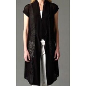 Eileen Fisher Silk Sheen Lace Long Cardigan Black S Duster NWT